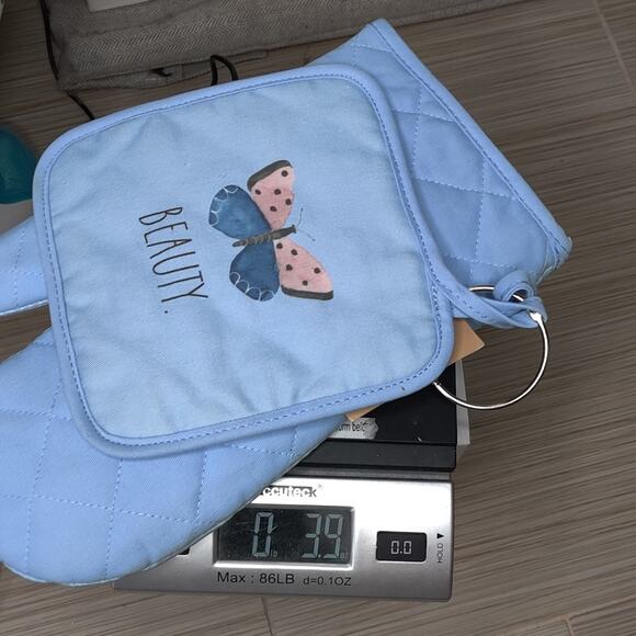 Rae Dunn Happy Easter Blue Kitchen Oven Mitt and Potholder Pink Butterflies - Picture 9 of 11